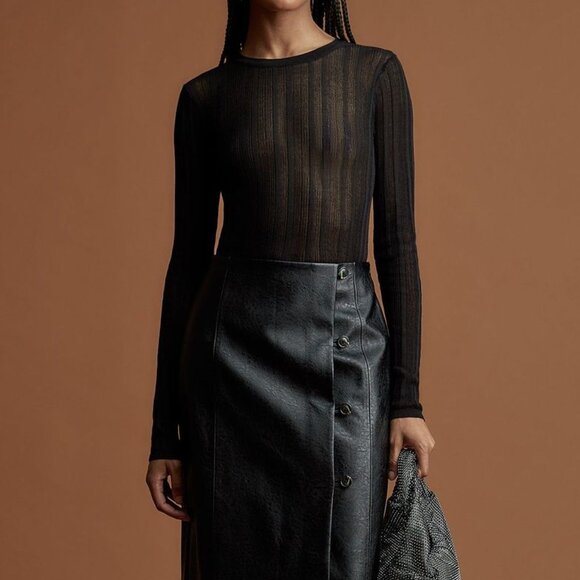 Modern Citizen Tops - Modern Citizen Joon Semi-Sheer Ribbed Sweater, black, XS, brand new